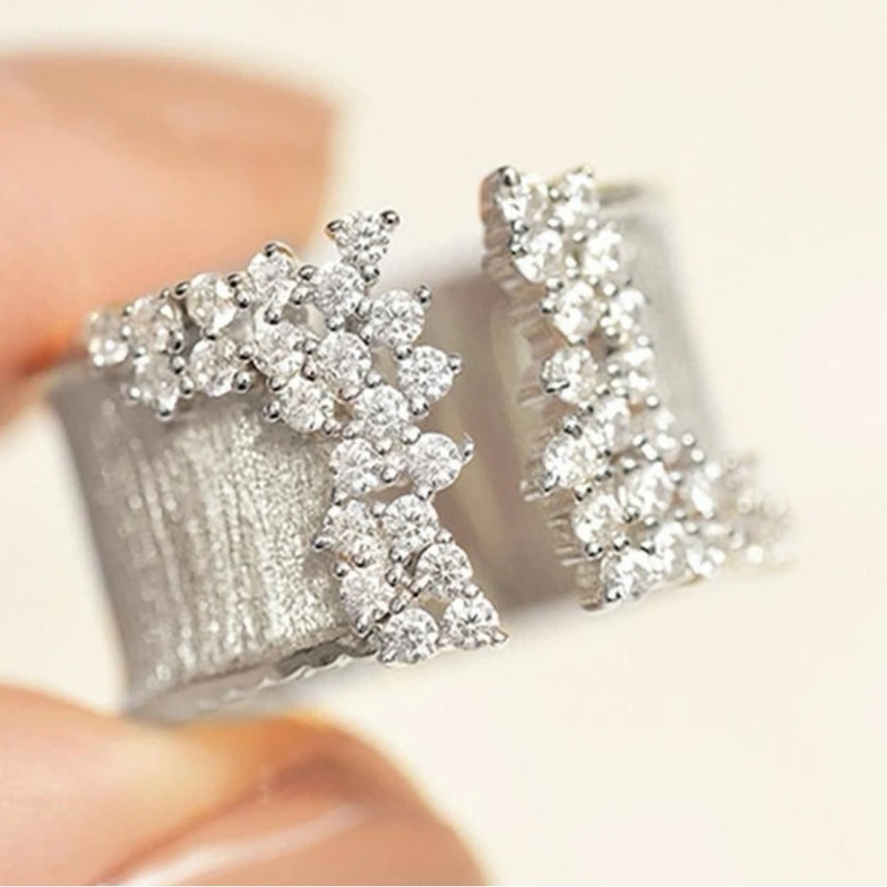 Cubic Zirconia Opening Design Luxury Band Bling, Iced Out Glamorous, Party Ring